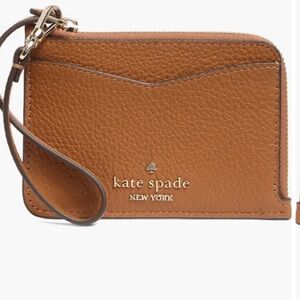 kate spade Brown Pebbled Leather Wristlet Card Holder NEW